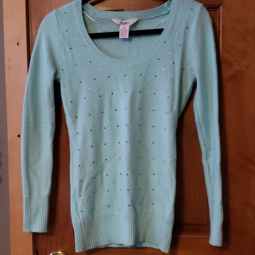 Mint green beaded crew neck sweater